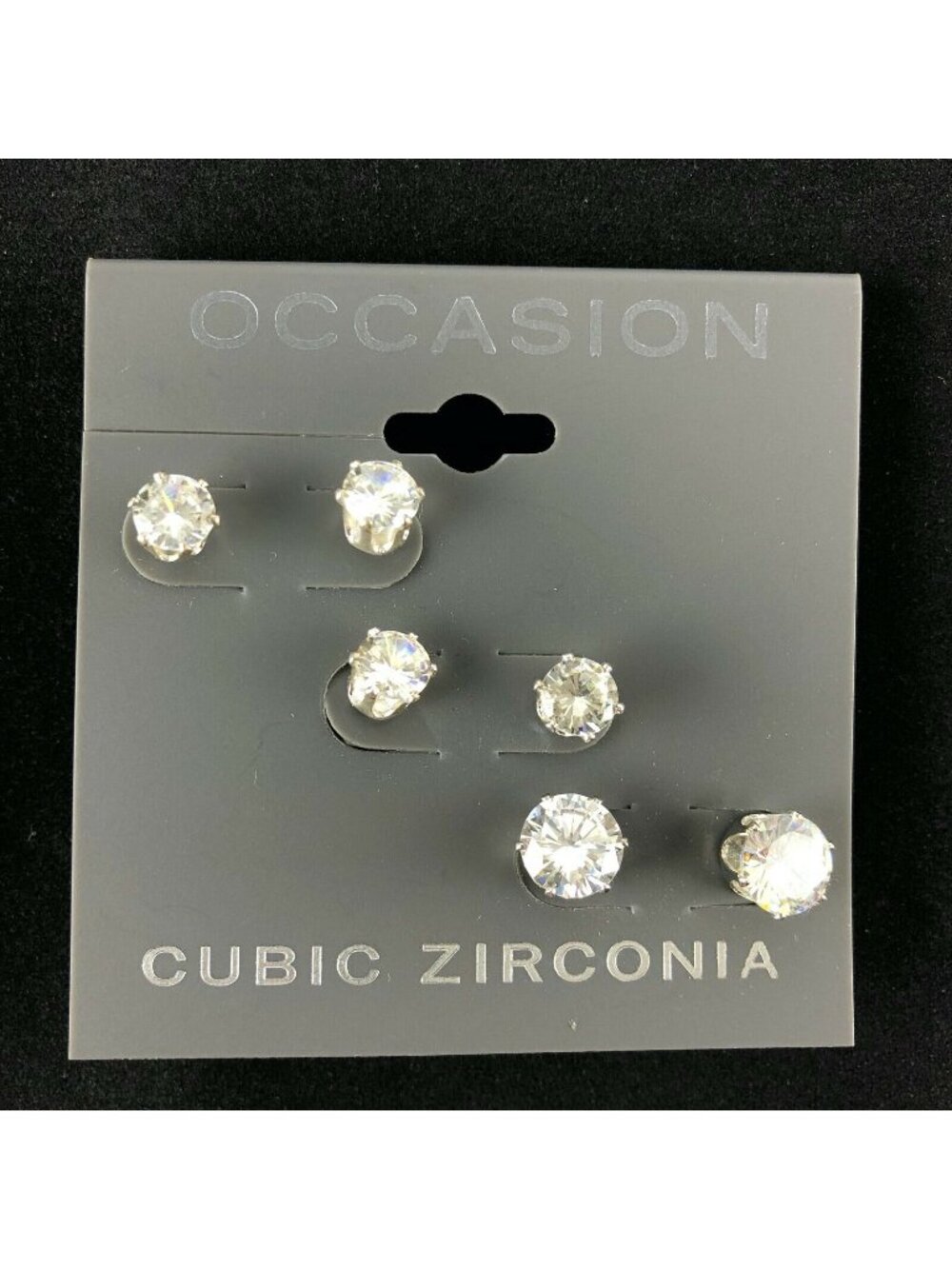 Kohl's Occasion Earrings 3 Pairs Cubic Zirconia 1/4" - 5/16" Silver-tone Studs